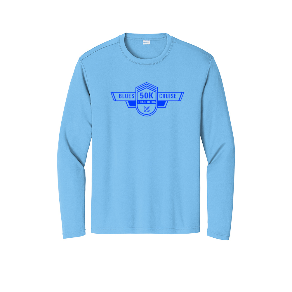 Youth Blues Cruise Long Sleeve Tech Tee - Front Carolina Blue