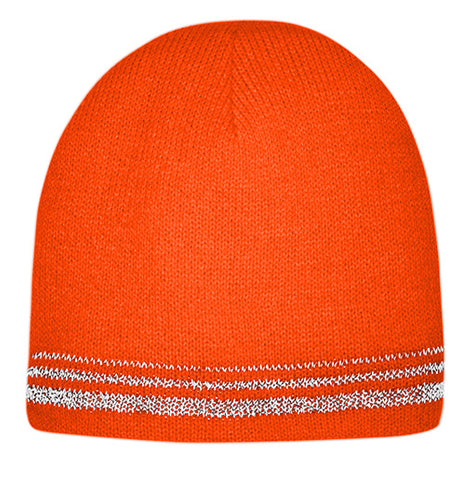 Knit beanie with 3 reflective stripes - Safety Orange