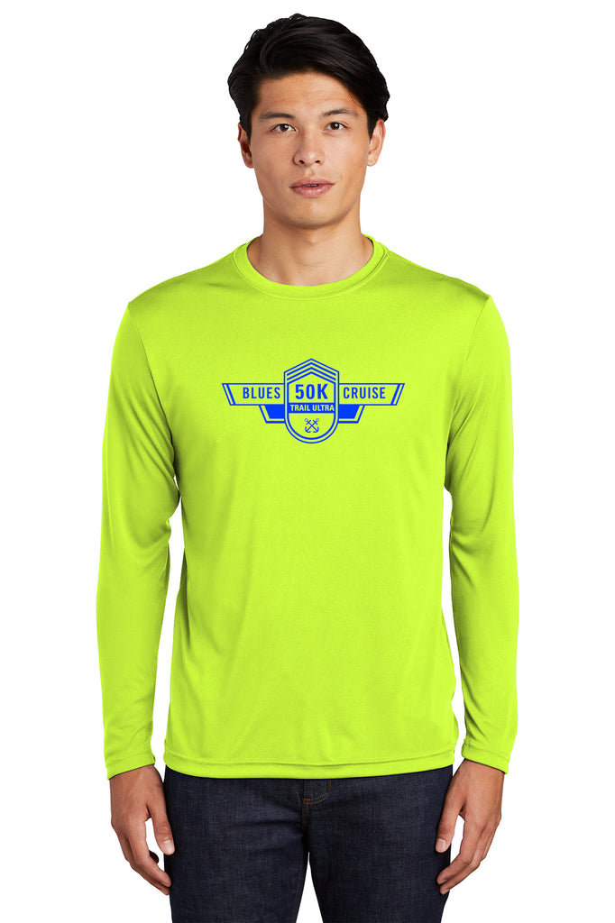 Unisex Blues Cruise Long Sleeve Tech Tee - Front Neon Yellow