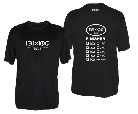 Men's Reflective Short Sleeve Shirt - 100 Half Marathons Finisher - Front & Back - Black