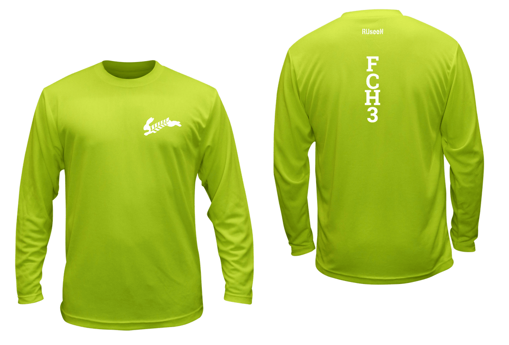 UNISEX REFLECTIVE LONG SLEEVE SHIRT - FLOUR CITY H3 - FCH3 - DESIGN 1 - Front & Back - Lime Yellow
