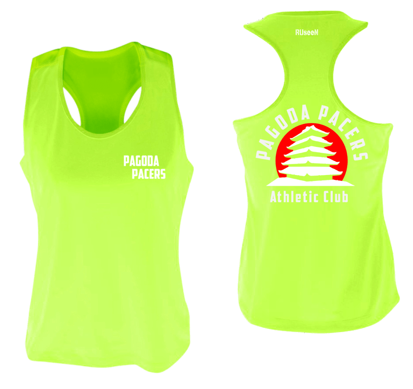 Women's Reflective Tank Top – Reading Pagoda Pacers - Front & Back - Lime Yellow