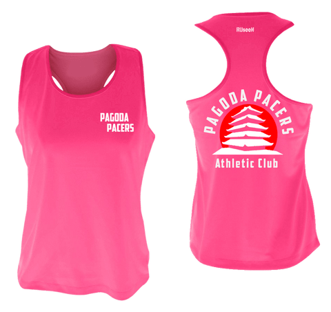 Women's Reflective Tank Top – Reading Pagoda Pacers - Front & Back - Neon Pink