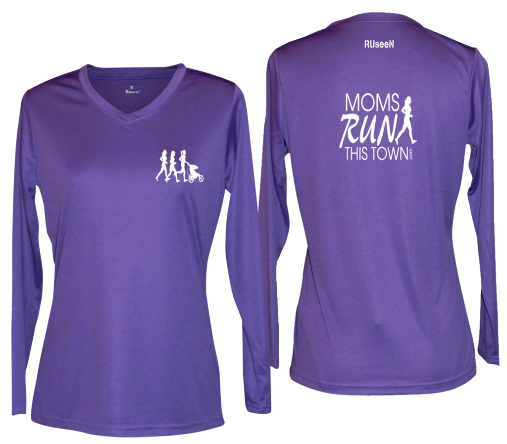 Women's Reflective Long Sleeve - Moms Run This Town - Front & Back - Dark Purple