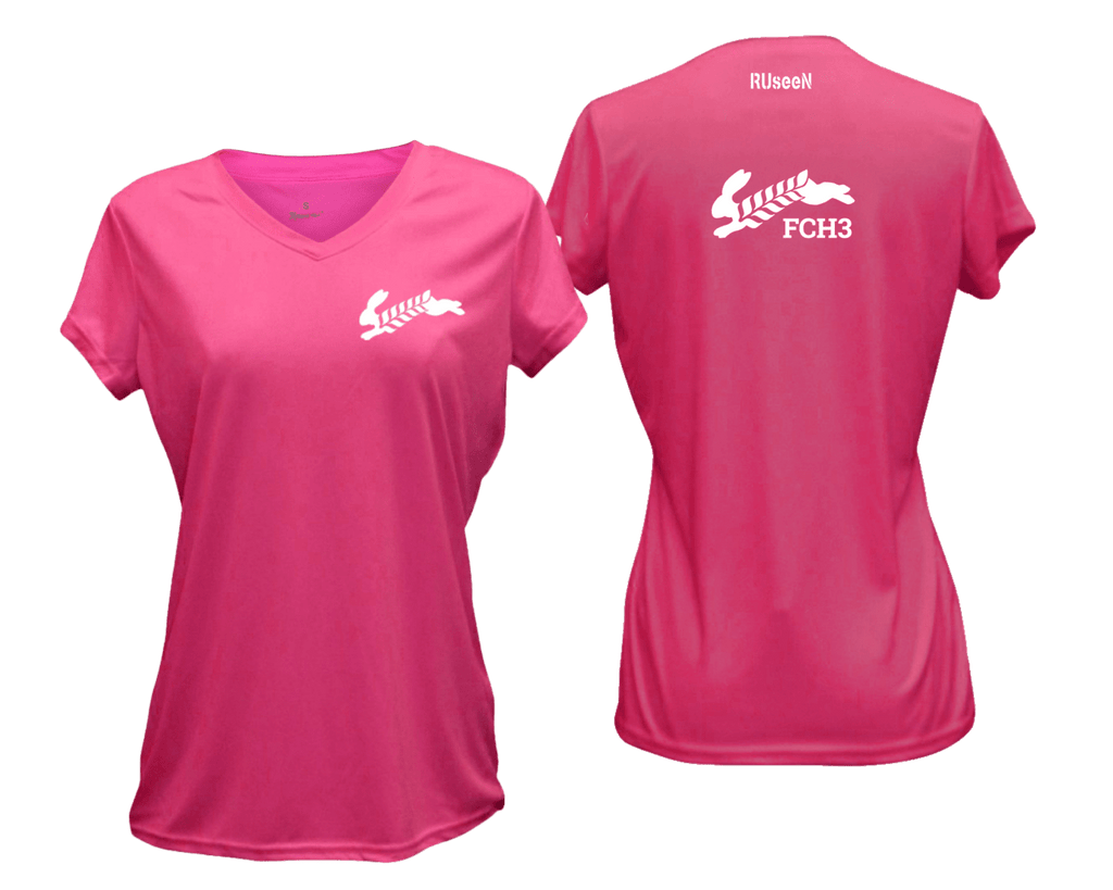 WOMEN'S REFLECTIVE SHORT SLEEVE SHIRT –  Flour City H3 - FCH3 Design 2 - Front & Back – Neon Pink