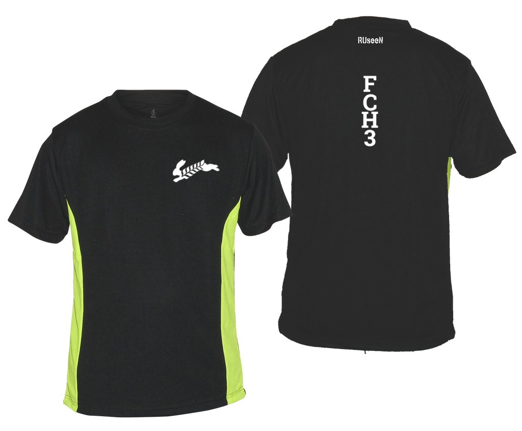 MEN'S REFLECTIVE SHORT SLEEVE SHIRT - Flour City H3 - FCH3 - Design 1 - Front & Back - Black & Lime