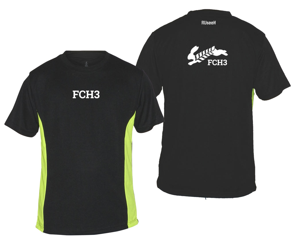 MEN'S REFLECTIVE SHORT SLEEVE SHIRT - Flour City H3 - FCH3 - Design 3 - Front & Back - Black & Lime