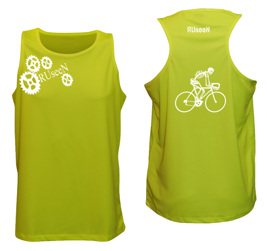 Men's Reflective Tank Top - Road Bike Skeleton - Lime Yellow