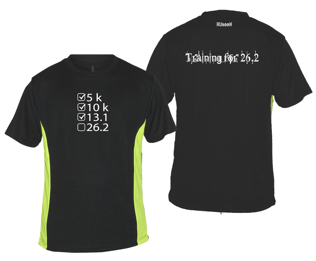 Men's Reflective Short Sleeve - Training for 26.2 - Front & Back - Black & Lime