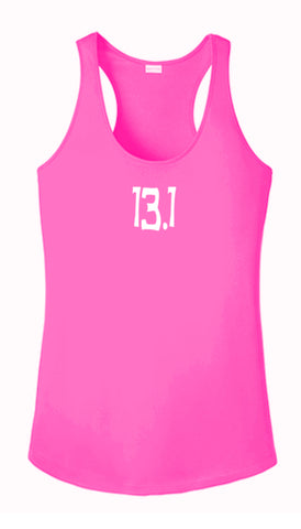 WOMEN'S REFLECTIVE TANK TOP SHIRT –  13.1 HALF CRAZY - Front - Neon Pink