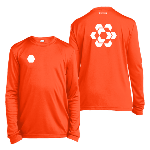 Kids Reflective Long Sleeve Shirt - Fractured Hexagon - Orange