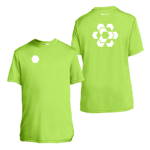 Kids Reflective Short Sleeve Shirt - Fractured Hexagon - Lime Green