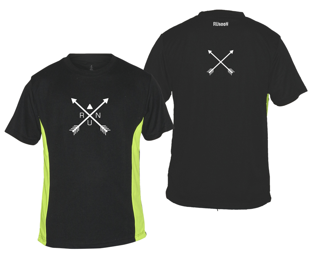 MEN'S REFLECTIVE SHORT SLEEVE SHIRT –  CROSSED ARROWS - Front & Back –  Black & Lime