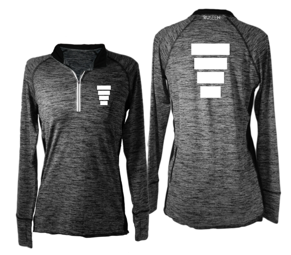 Women's Reflective Quarter Zip Long Sleeve - Block - Front & Back - Black Heather
