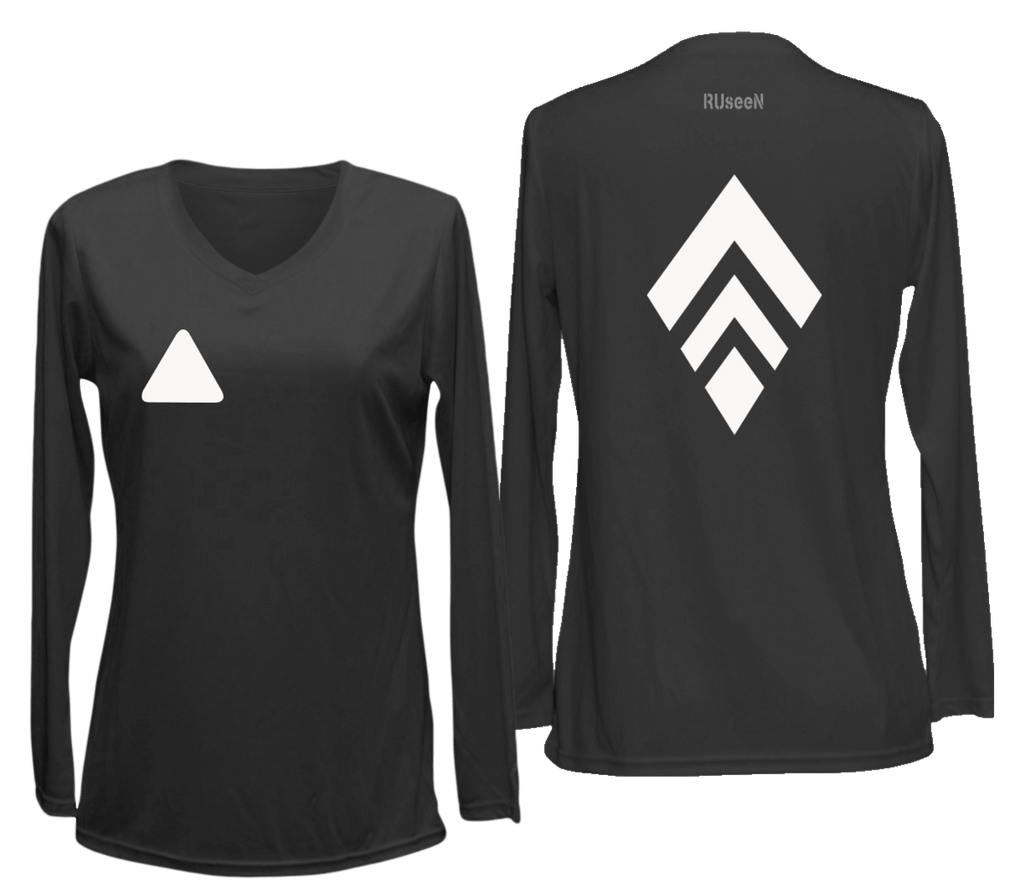 Women's Reflective Long Sleeve Shirt - Broken Diamond - Front & Back - Black