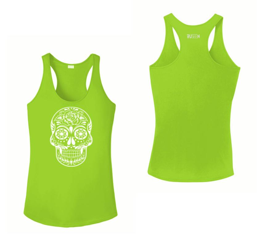 WOMEN'S REFLECTIVE TANK TOP – CALAVERA - Front & Back – Lime Green