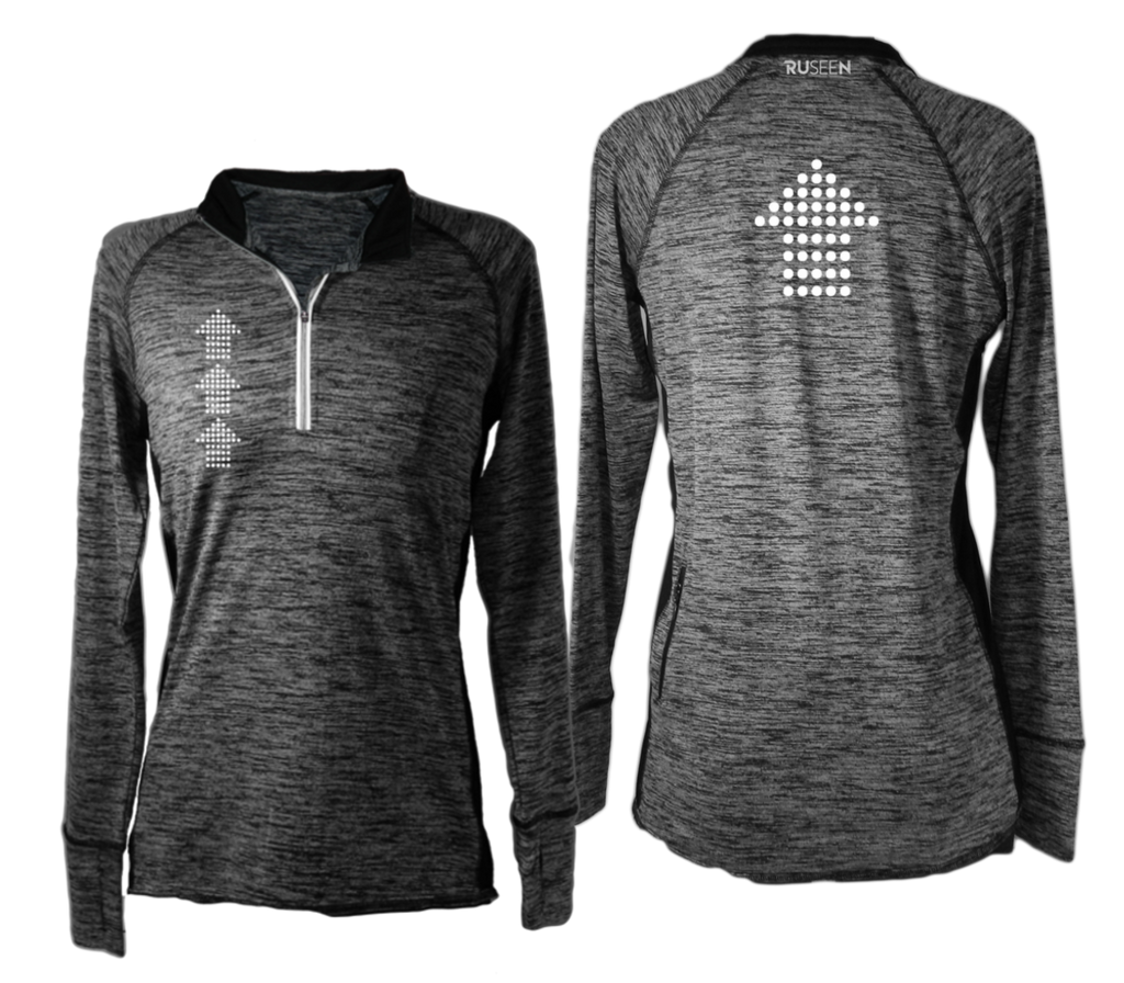 Women's Reflective Long Sleeve Quarter Zip - Dotted Arrows - Black Heather