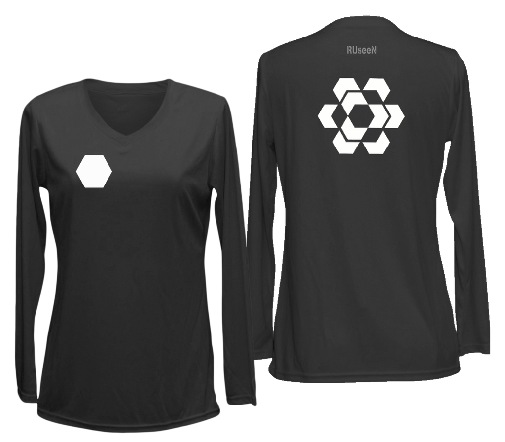 Women's Reflective Long Sleeve - Fractured Hexagon - Black