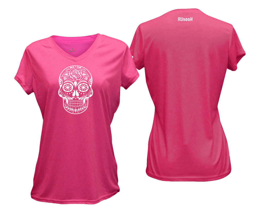 WOMEN'S REFLECTIVE SHORT SLEEVE – CALAVERA - Front & Back – Neon Pink