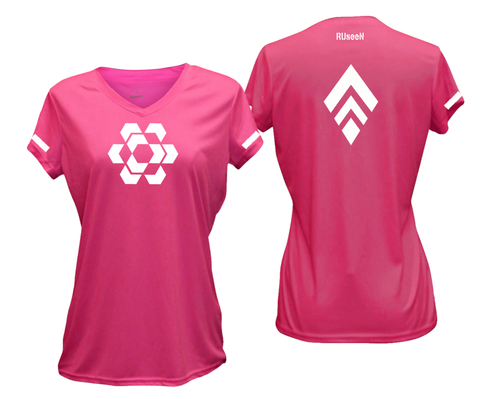 Women's Reflective Short Sleeve - Diamond Hex Combo - Front & Back - Neon Pink