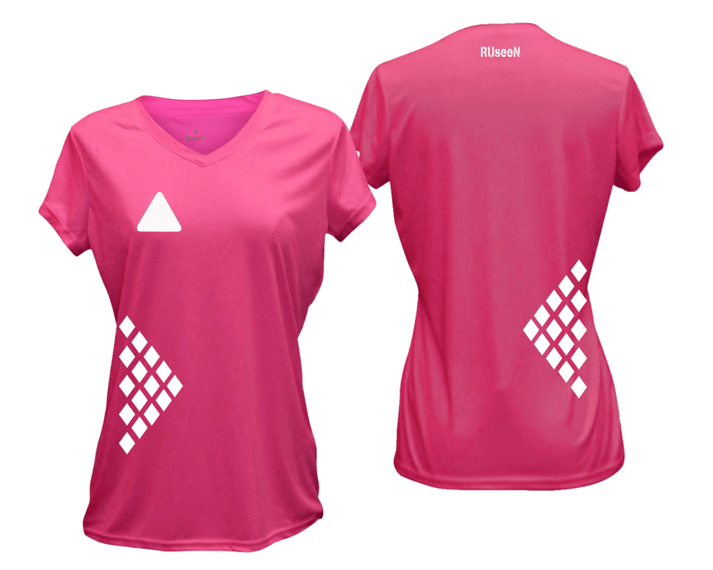 WOMEN'S REFLECTIVE SHORT SLEEVE SHIRT - DIAMOND PATTERN - Front & Back - Neon Pink