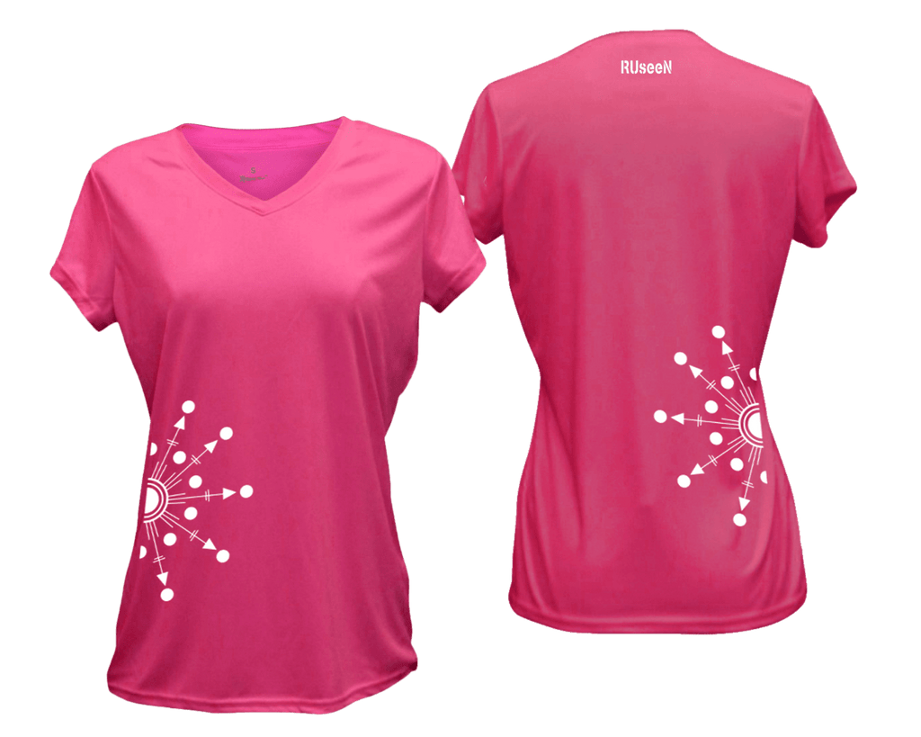 WOMEN'S REFLECTIVE SHORT SLEEVE SHIRT - DIRECTIONS - Front & Back - Neon Pink