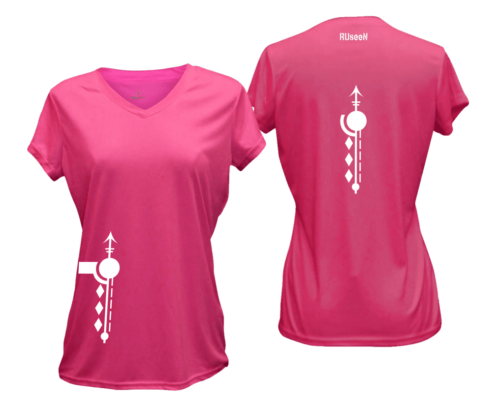 WOMEN'S REFLECTIVE SHORT SLEEVE SHIRT - PATHS - Front & Back - Neon Pink