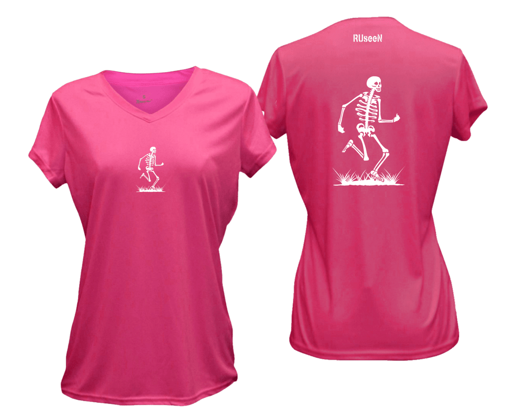 WOMEN'S REFLECTIVE SHORT SLEEVE SHIRT –  SKELETON - Front & Back –  Neon Pink