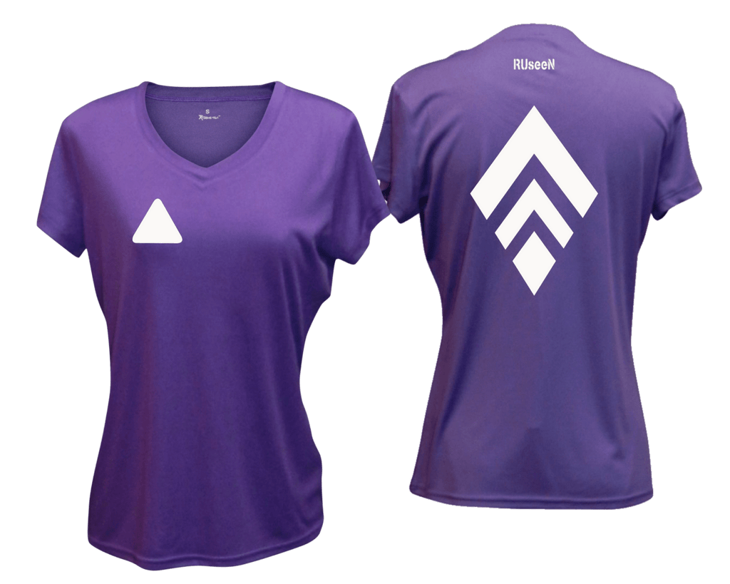 WOMEN'S REFLECTIVE SHORT SLEEVE SHIRT - BROKEN DIAMOND - Front & Back - Dark Purple