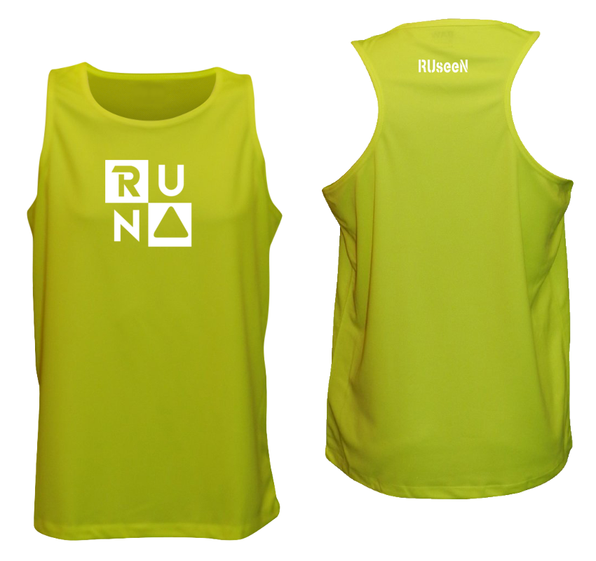 MEN'S REFLECTIVE TANK TOP – RUN SQUARED - Front & Back – Lime Yellow