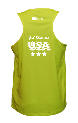Men's Reflective Tank Top - God Bless the USA - Lime Yellow back