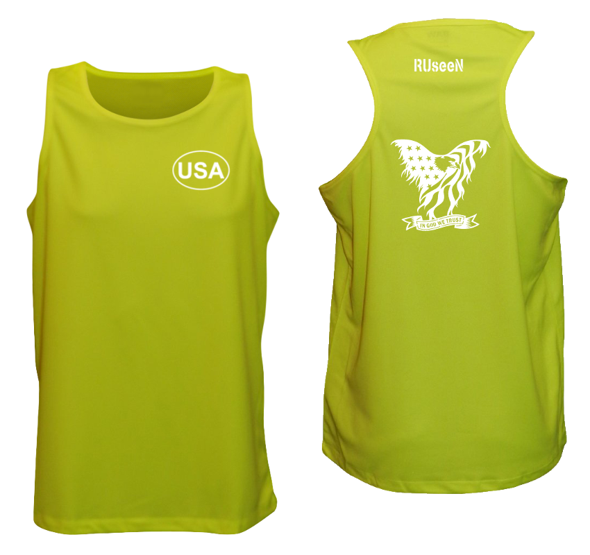 Men's Reflective Tank Top - In God We Trust - Lime Yellow