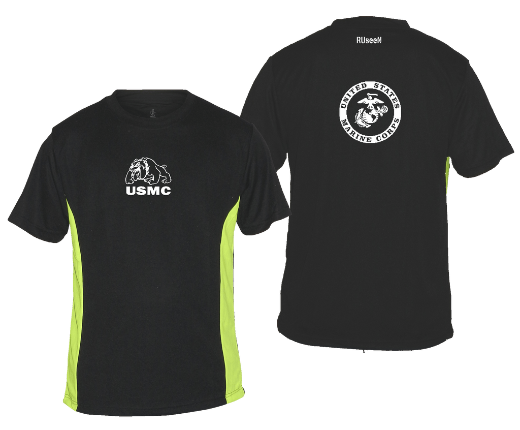 Men's Reflective Short Sleeve Shirt - USMC - Black & Lime