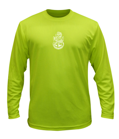 Unisex Reflective Long Sleeve Shirt - US Navy - Lime Yellow front