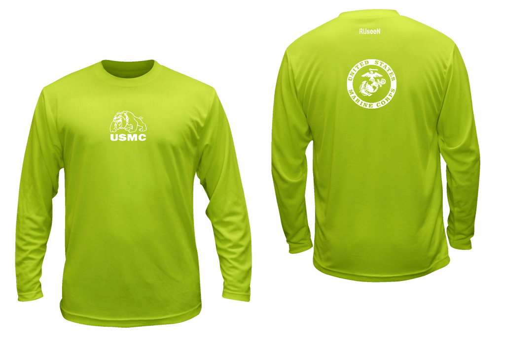 Unisex Reflective Long Sleeve Shirt - USMC - Lime Yellow