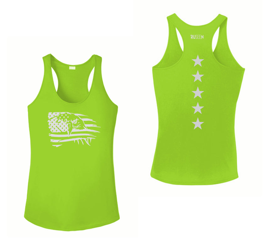 Women's Reflective Tank Top - Eagle Flag - Lime Green