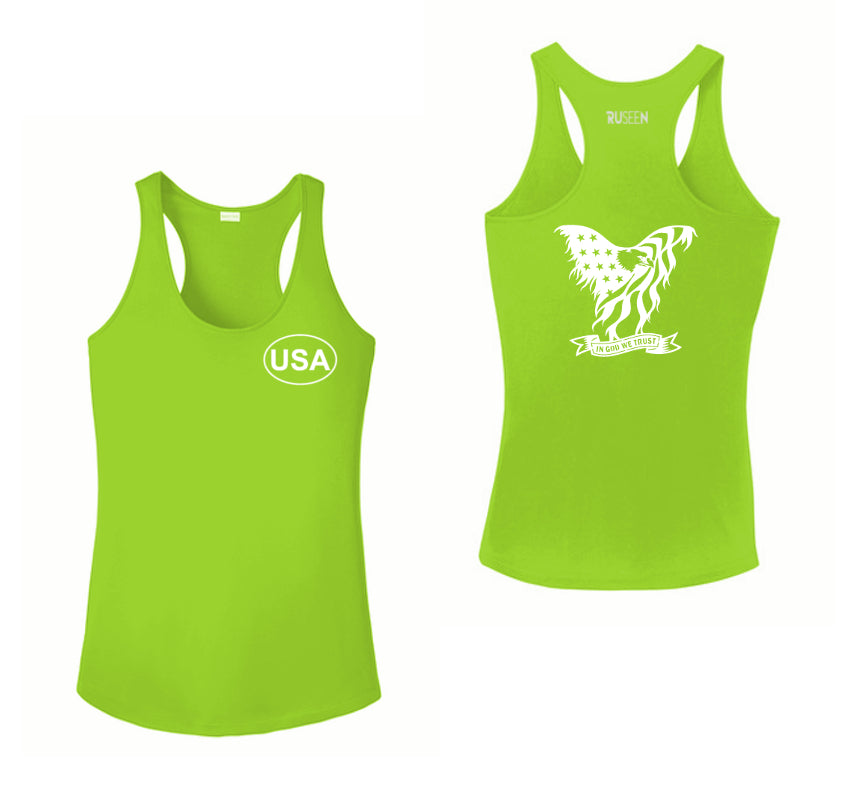 Women's Reflective Tank Top - In God We Trust - Lime Green