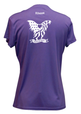 Women's Reflective Short Sleeve Shirt - In God We Trust - Dark Purple back