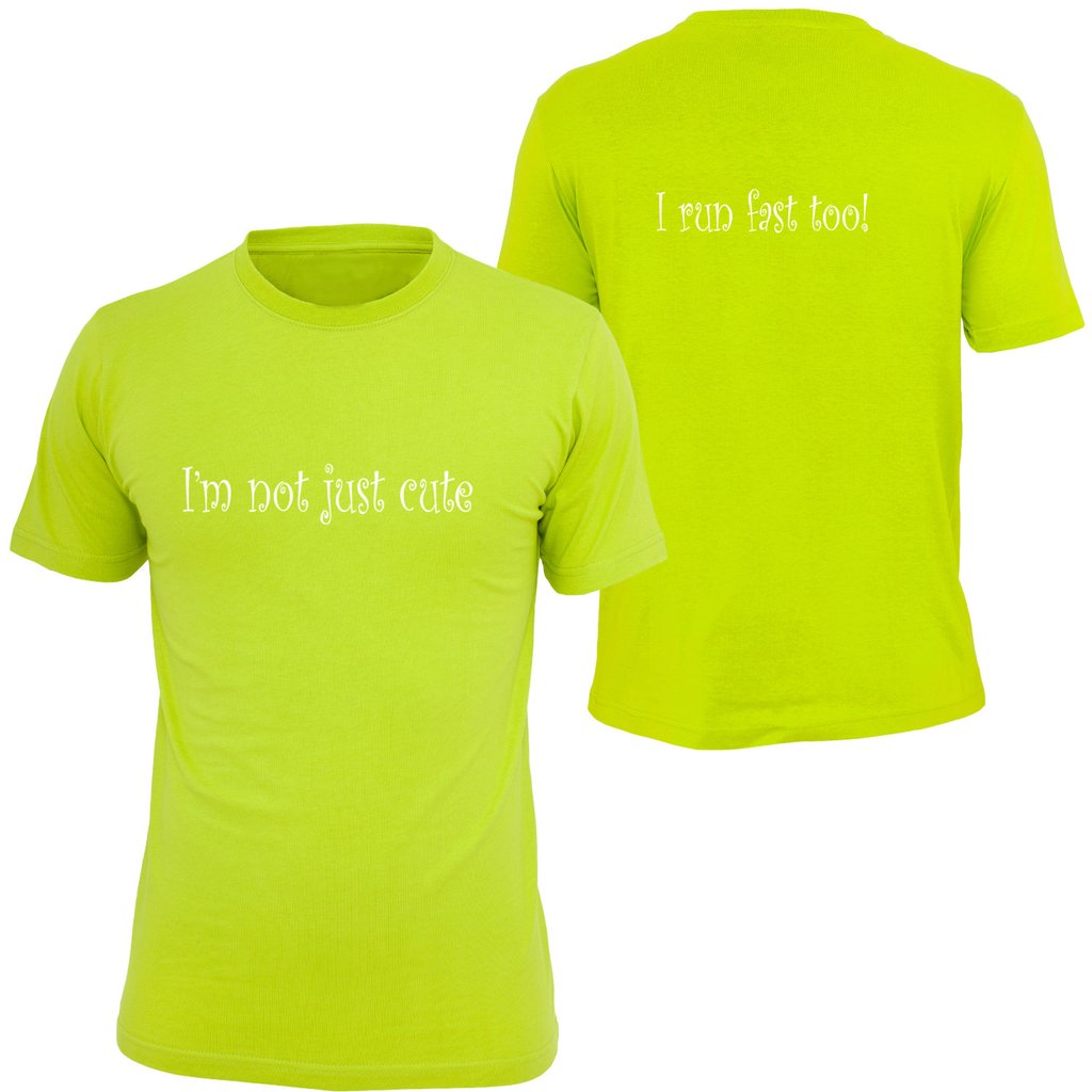 KIDS REFLECTIVE SHORT SLEEVE SHIRT –  I'M NOT JUST CUTE - Front & Back – Lime Yellow