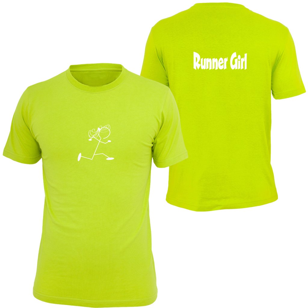 KIDS REFLECTIVE SHORT SLEEVE SHIRT –  RUNNER GIRL - Front & Back – Lime Yellow