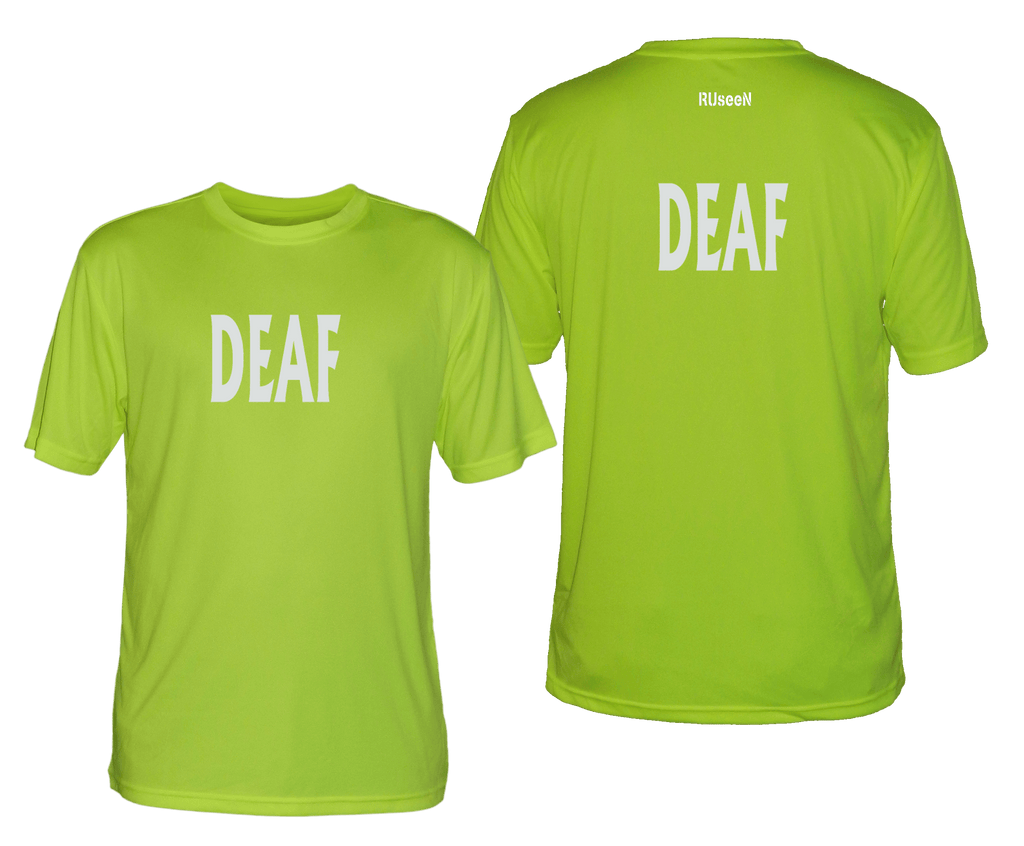 MEN'S REFLECTIVE SHORT SLEEVE SHIRT - DEAF - Front & Back - Lime Yellow