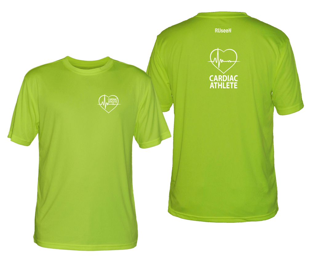 MEN'S SHORT SLEEVE SHIRT - CARDIAC ATHLETE - REFLECTIVE - Front & Back - Lime Yellow