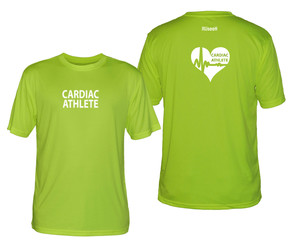 MEN'S SHORT SLEEVE SHIRT - CARDIAC ATHLETE - REFLECTIVE TEXT - Front & Back - Lime Yellow