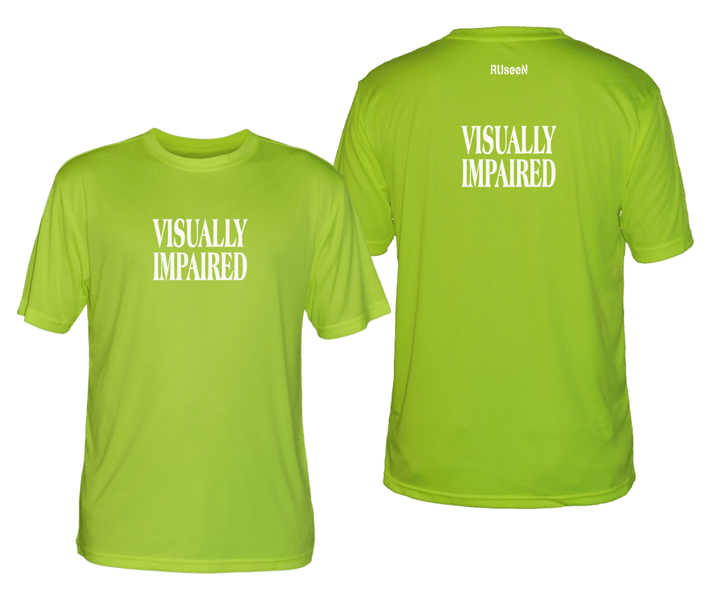 MEN'S REFLECTIVE SHORT SLEEVE SHIRT - VISUALLY IMPAIRED - Front & Back - Lime Yellow