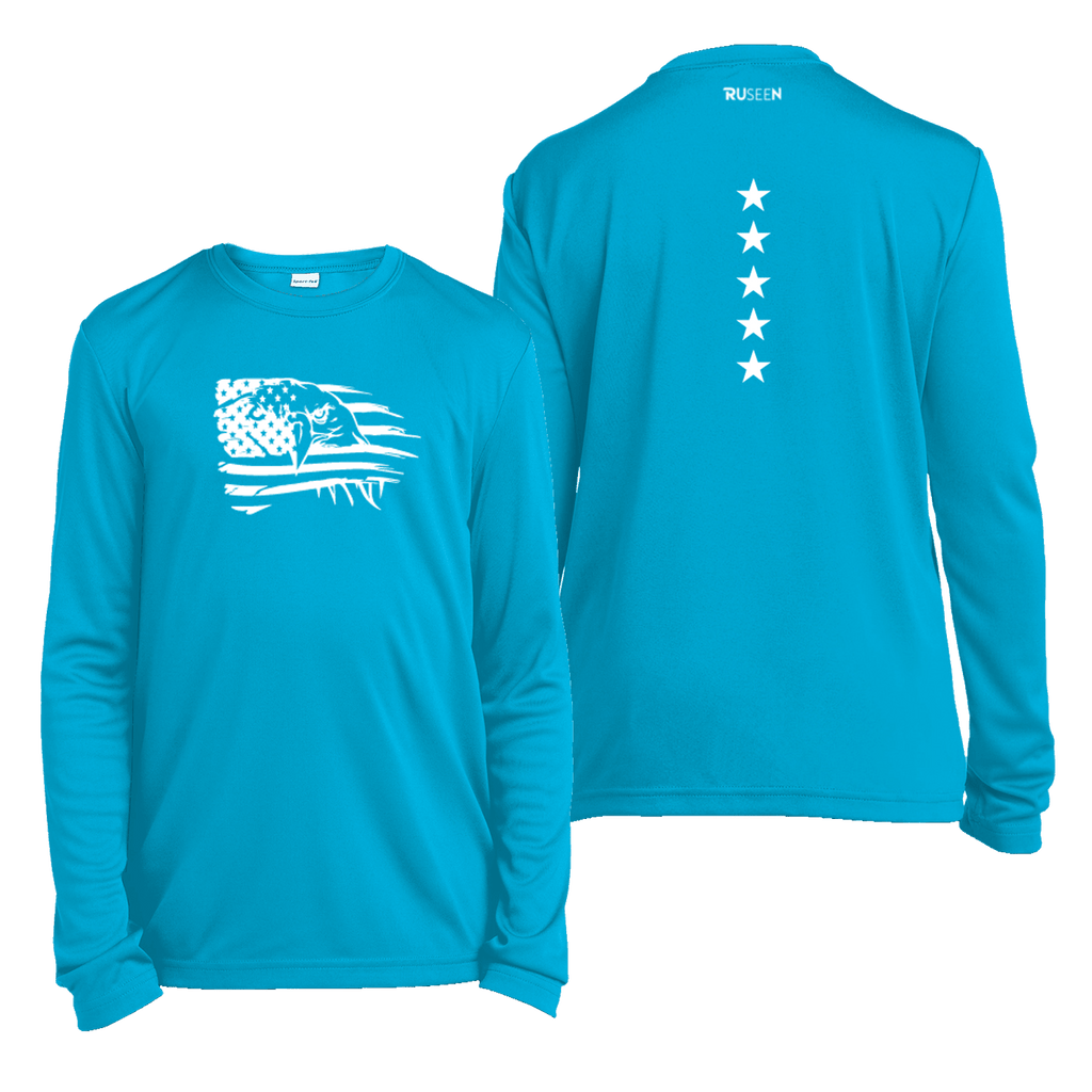 Kids Reflective Long Sleeve Shirt - Eagle Flag - Atomic Blue