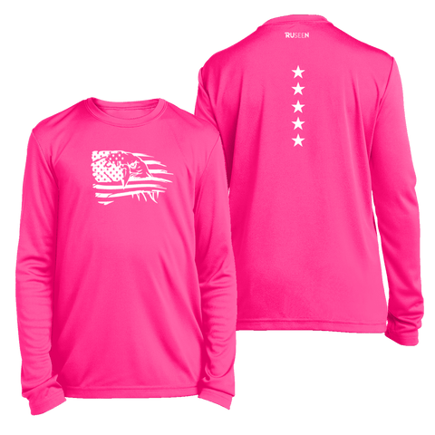 Kids Reflective Long Sleeve Shirt - Eagle Flag - Neon Pink