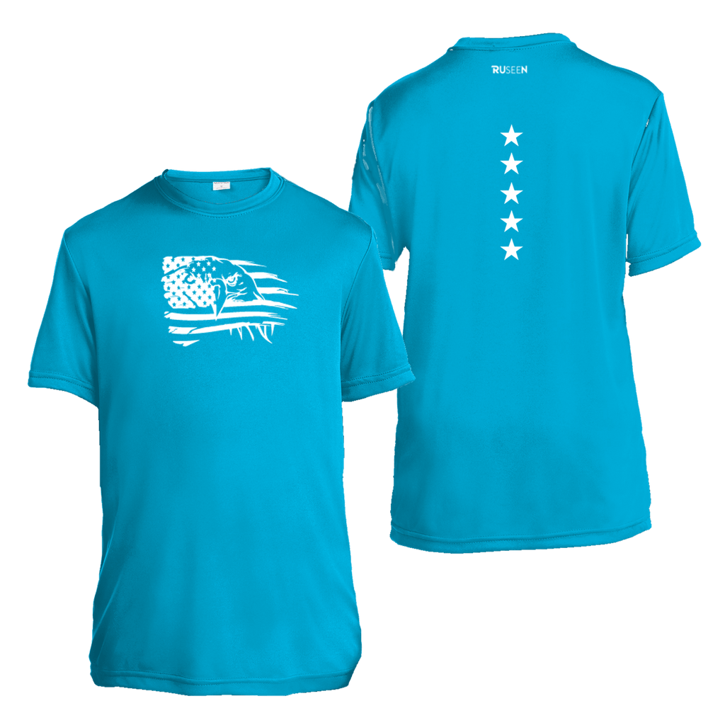 Kids Reflective Short Sleeve Shirt - Eagle Flag - Atomic Blue