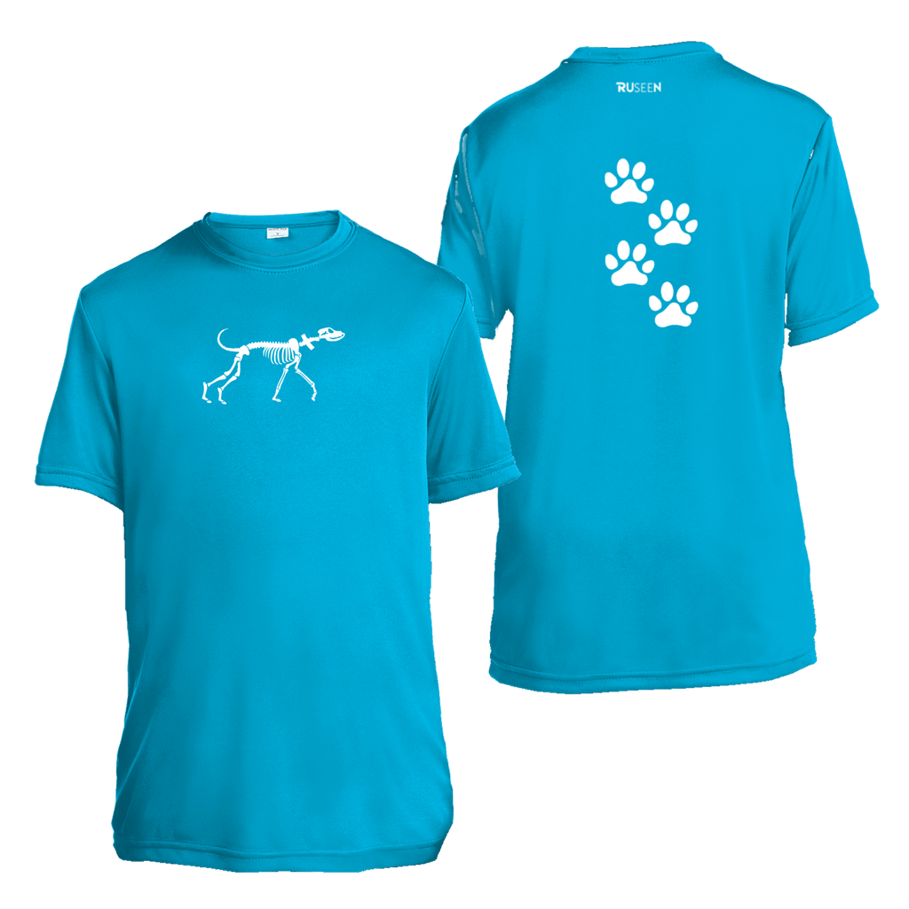 Kids Reflective Short Sleeve Shirt - Paw Prints - Atomic Blue