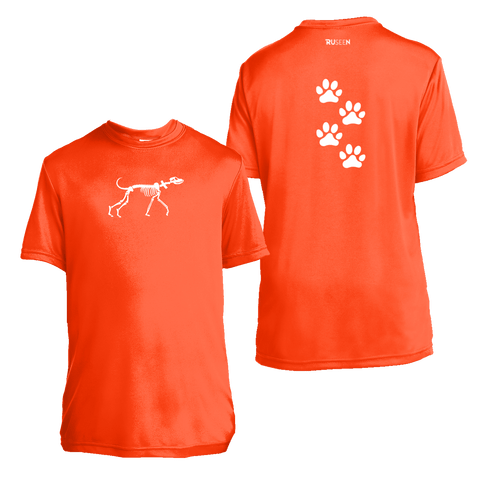 Kids Reflective Short Sleeve Shirt - Paw Prints - Orange