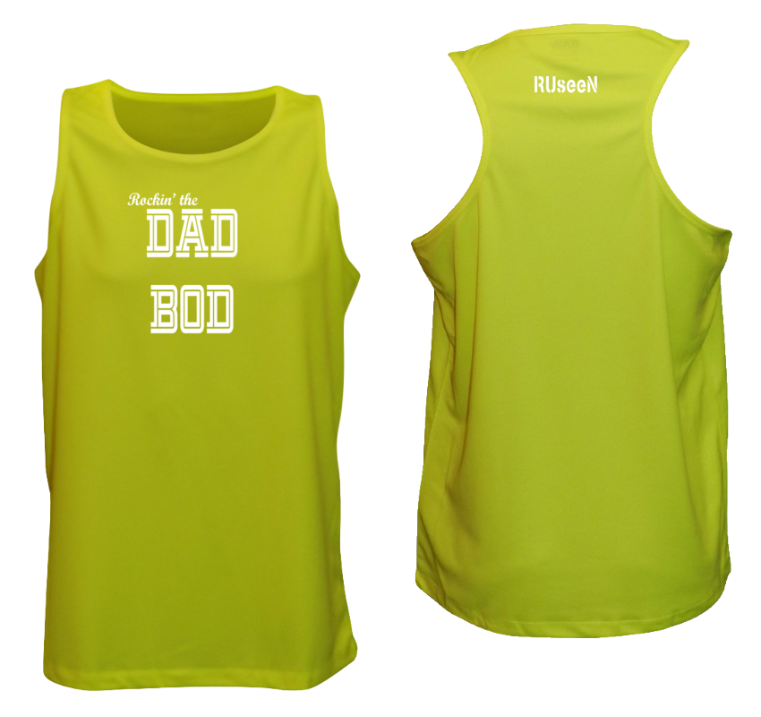 Men's Reflective Tank Top - Rockin' The Dad Bod - Front & Back - Lime Yellow
